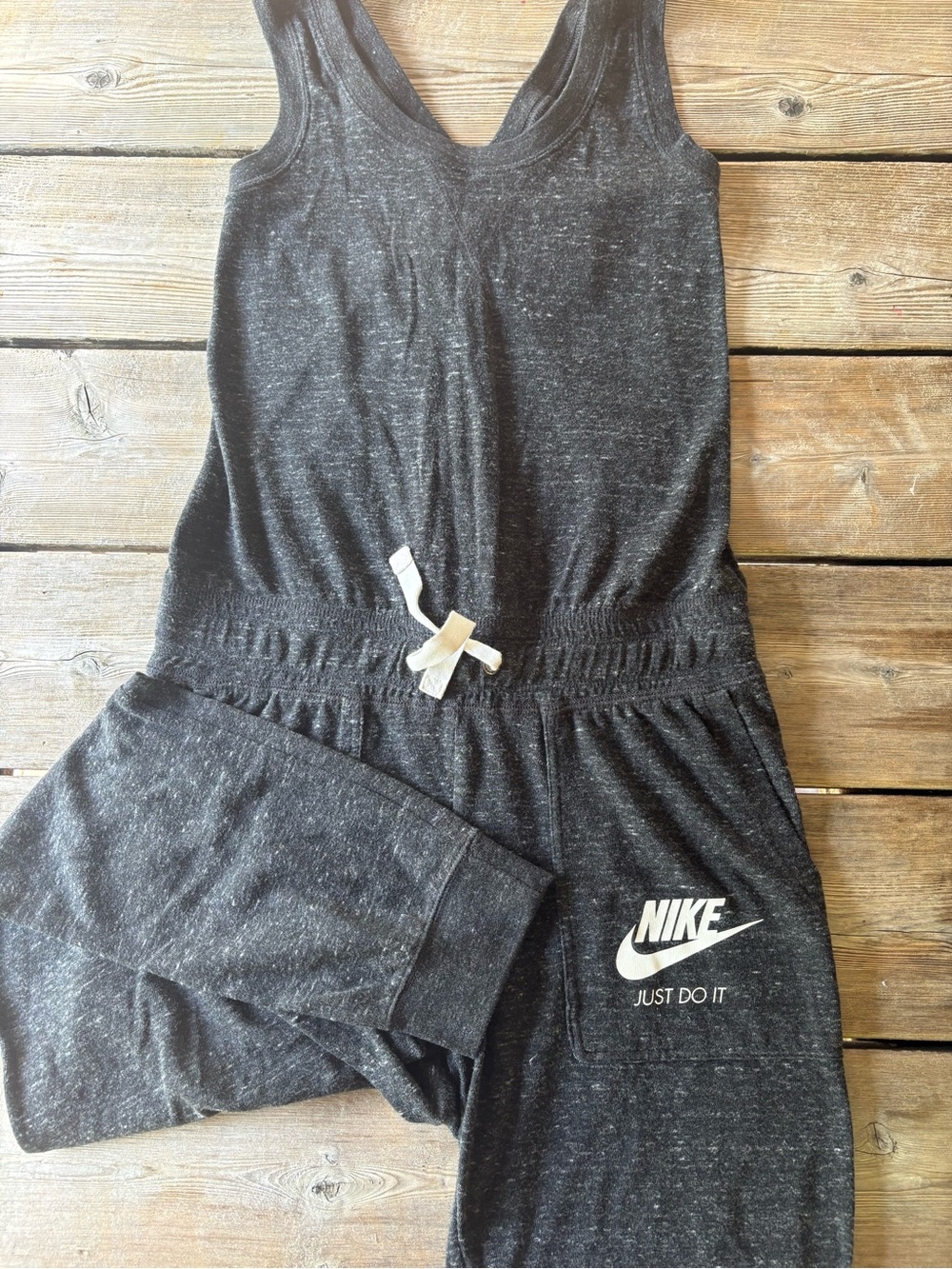 Nike Charcoal Heather Sleeveless  Romper with White Logo